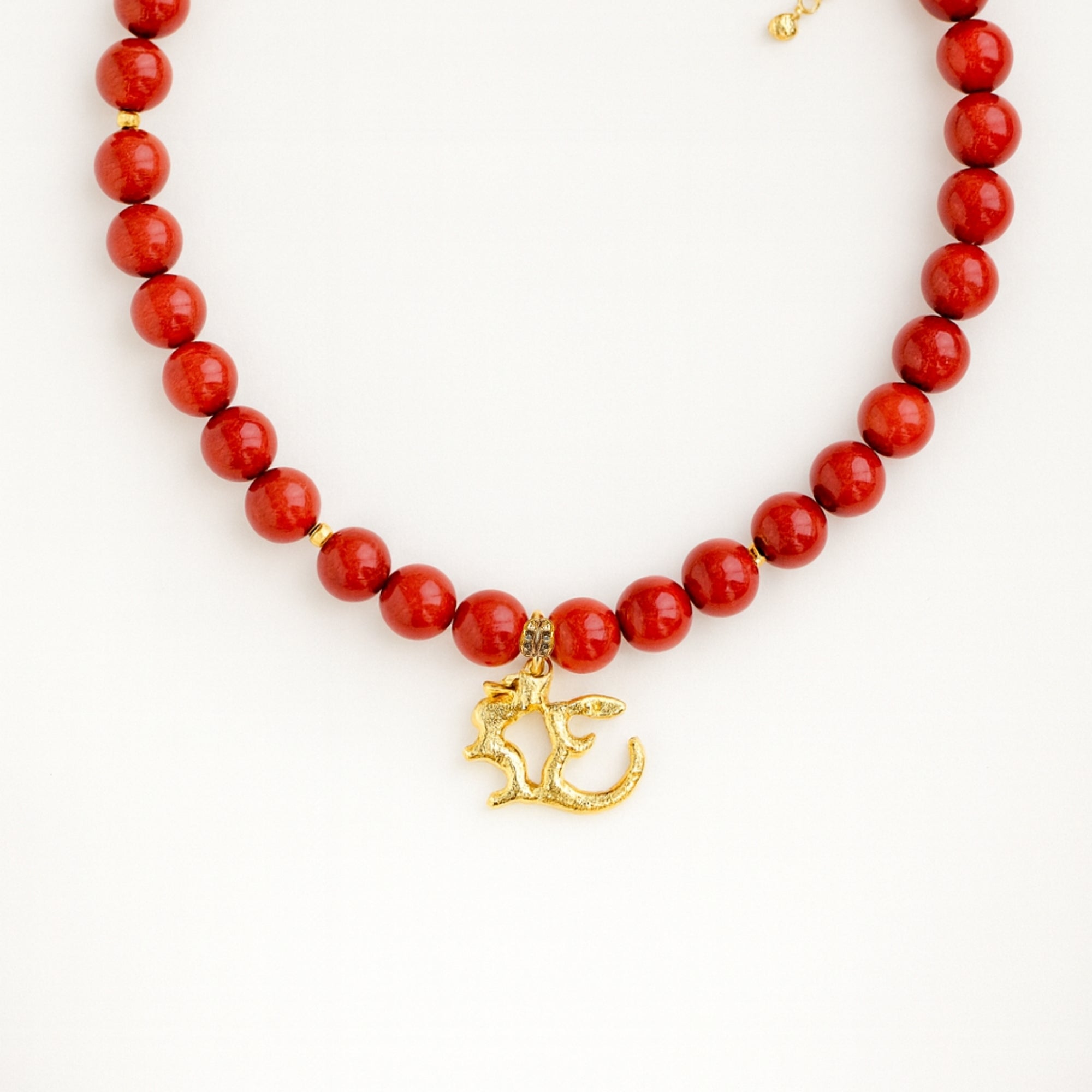 Red Coral Necklace 7 mm | Gold-Plated OM Pendant