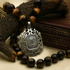 Tiger Eye Necklace 925 Silver | 8mm Premium Hand-Knotted Beads 925 Silver |Tiger Head Pendant