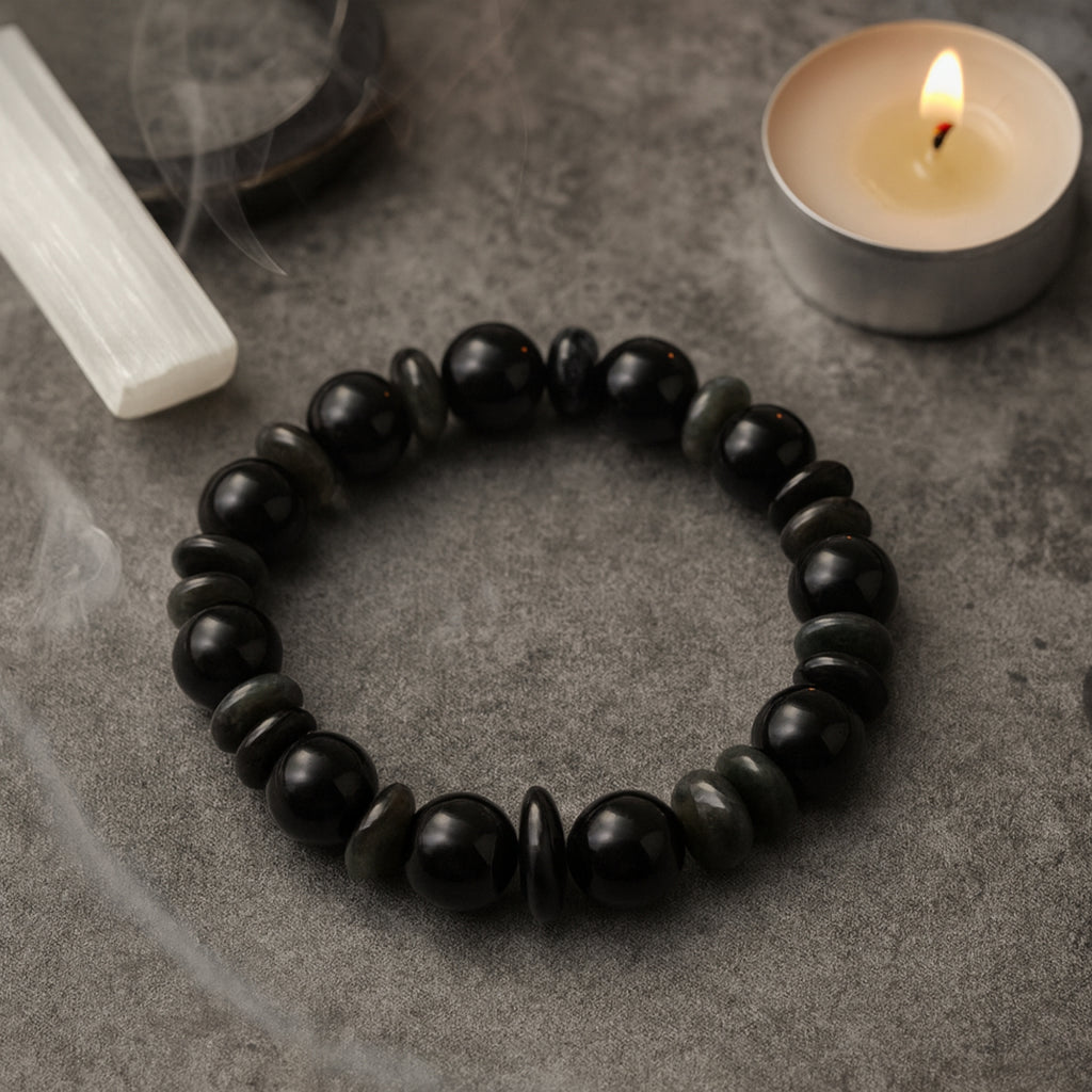 Obsidian Cat Eye Bracelet | 10 mm Natural Stone Beads