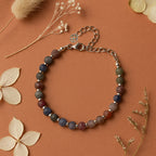 Ruby Sapphire Handmade Bracelet 6mm Faceted with Hematite & Clover Charm