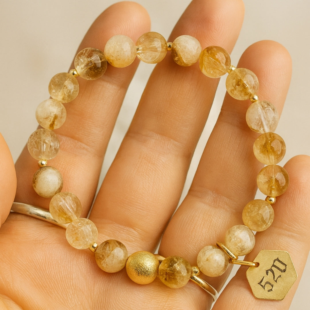 520 Citrine  Bracelet 8mm Love & Wealth Alignment 18K Gold-Plated