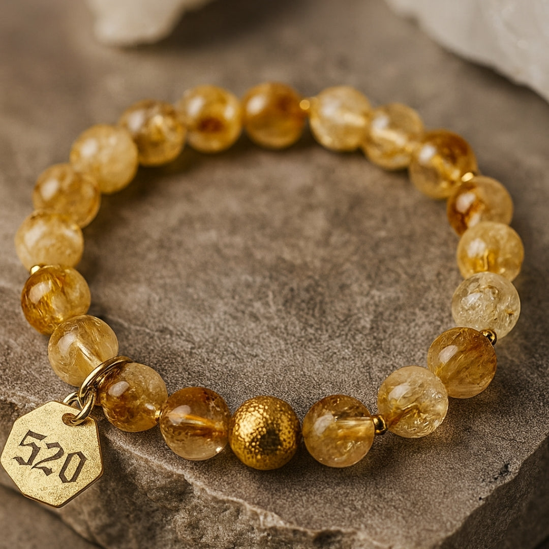 520 Citrine Money Magnet Bracelet 8mm |  18K Gold-Plated |