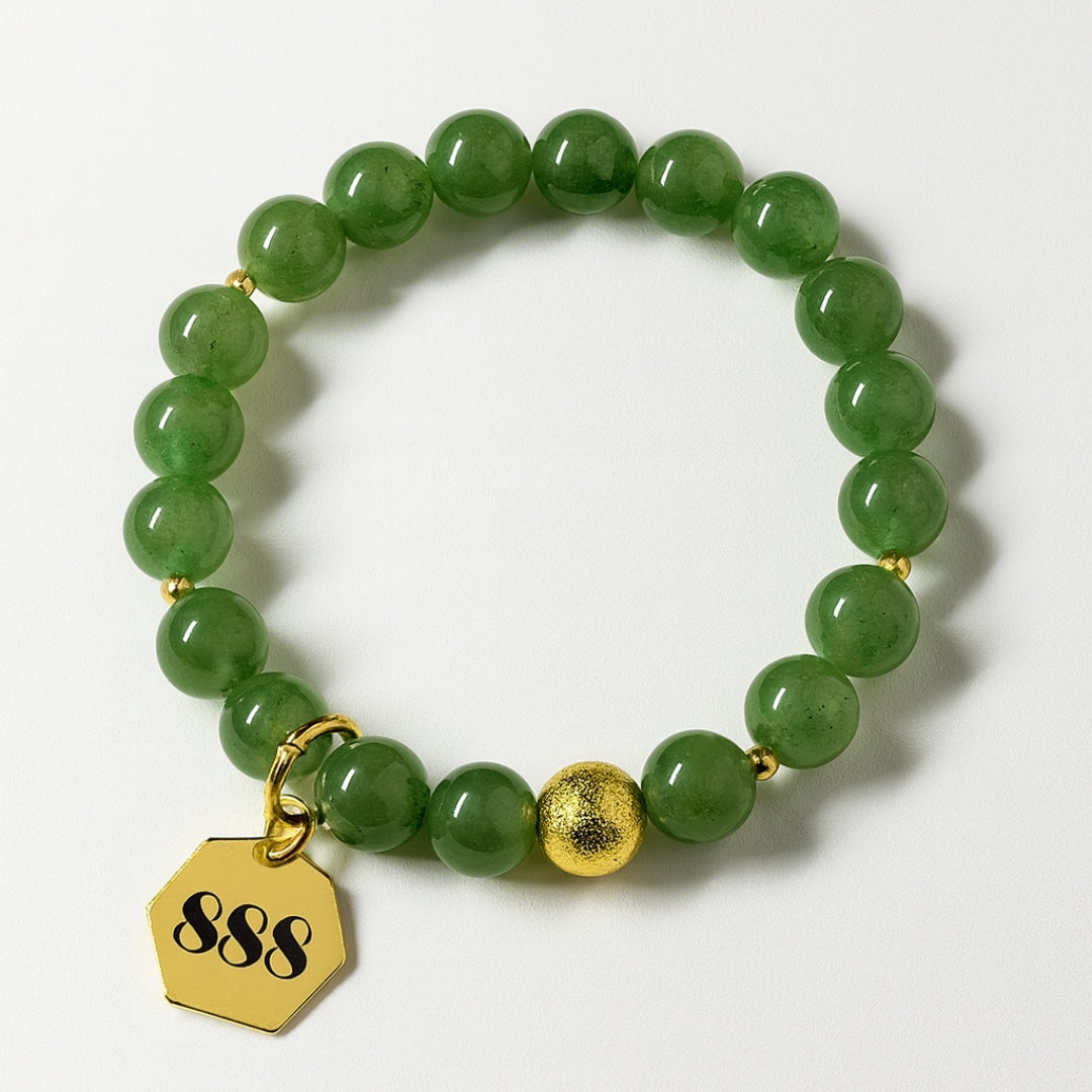 888 Abundance Code Bracelet – Green Aventurine 18K Gold-Plated