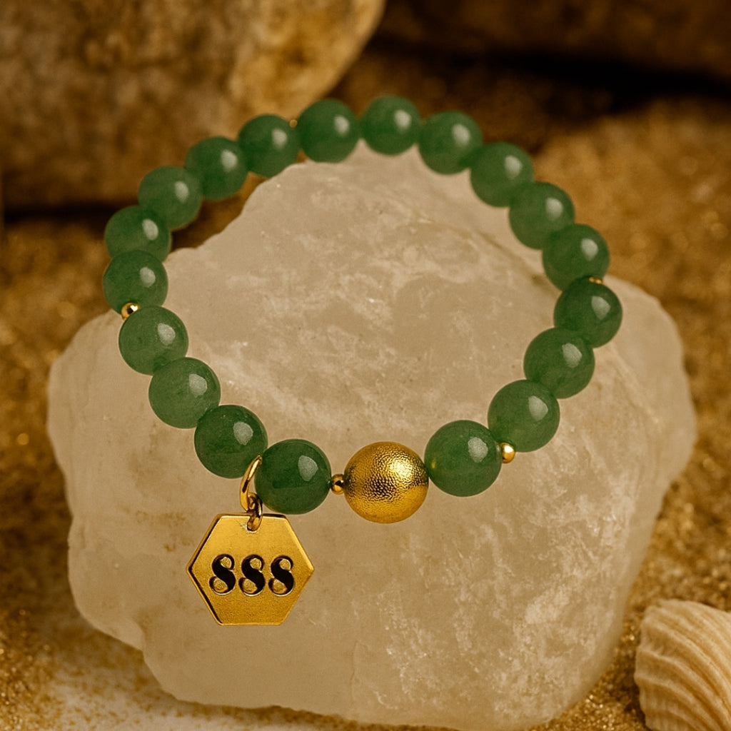 888 Abundance Code Bracelet – Green Aventurine 18K Gold-Plated
