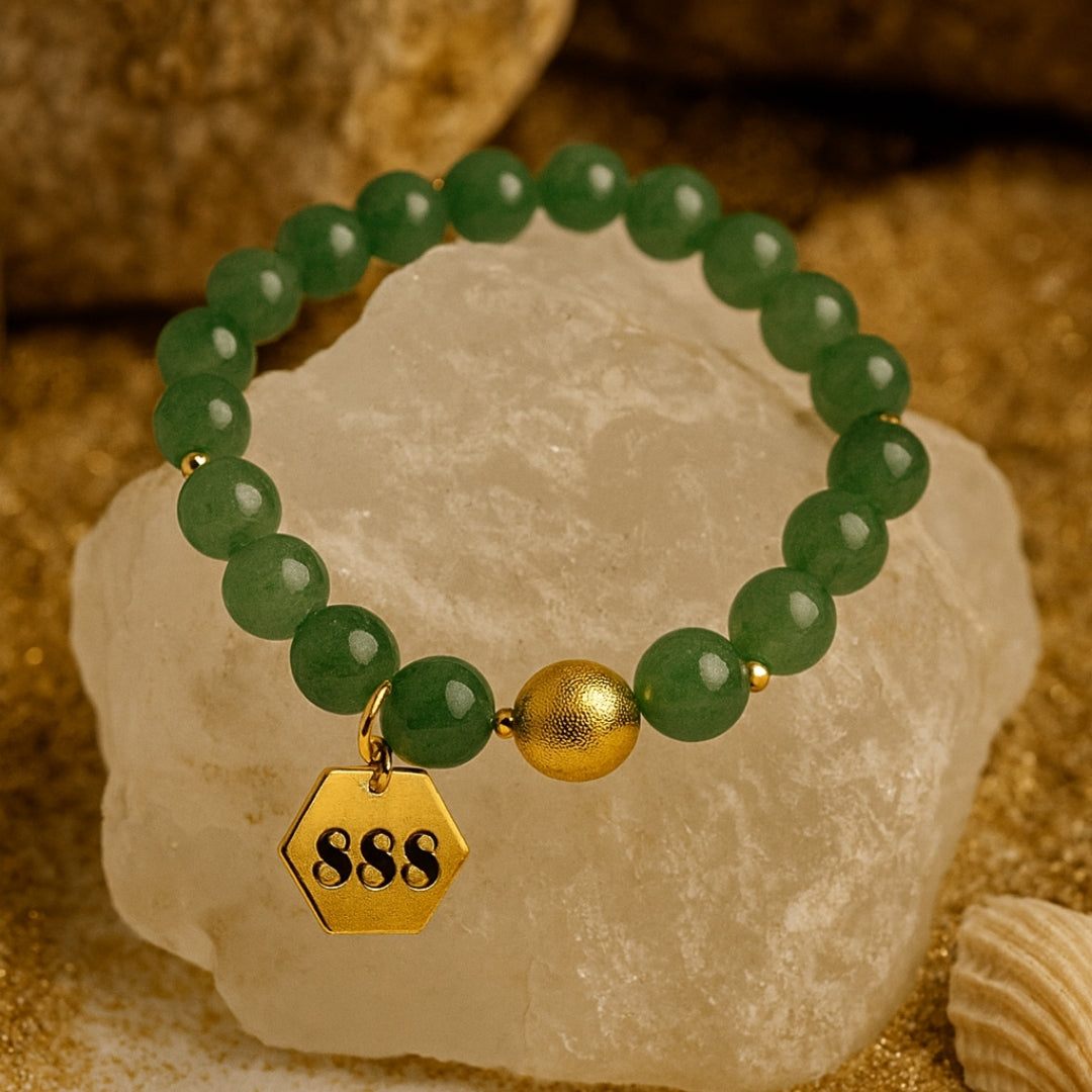 888 Abundance Code Bracelet – Green Aventurine 18K Gold-Plated