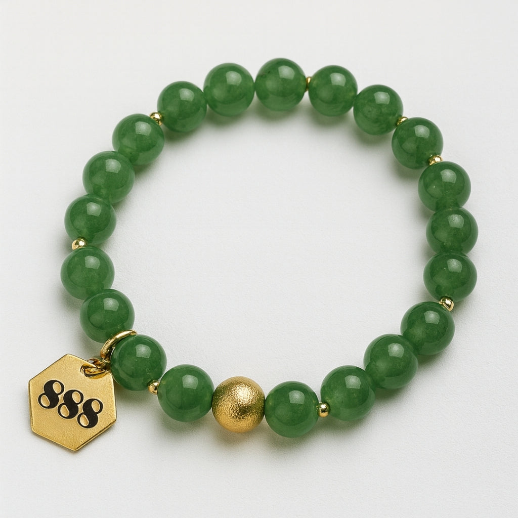 888 Abundance Code Bracelet – Green Aventurine 18K Gold-Plated