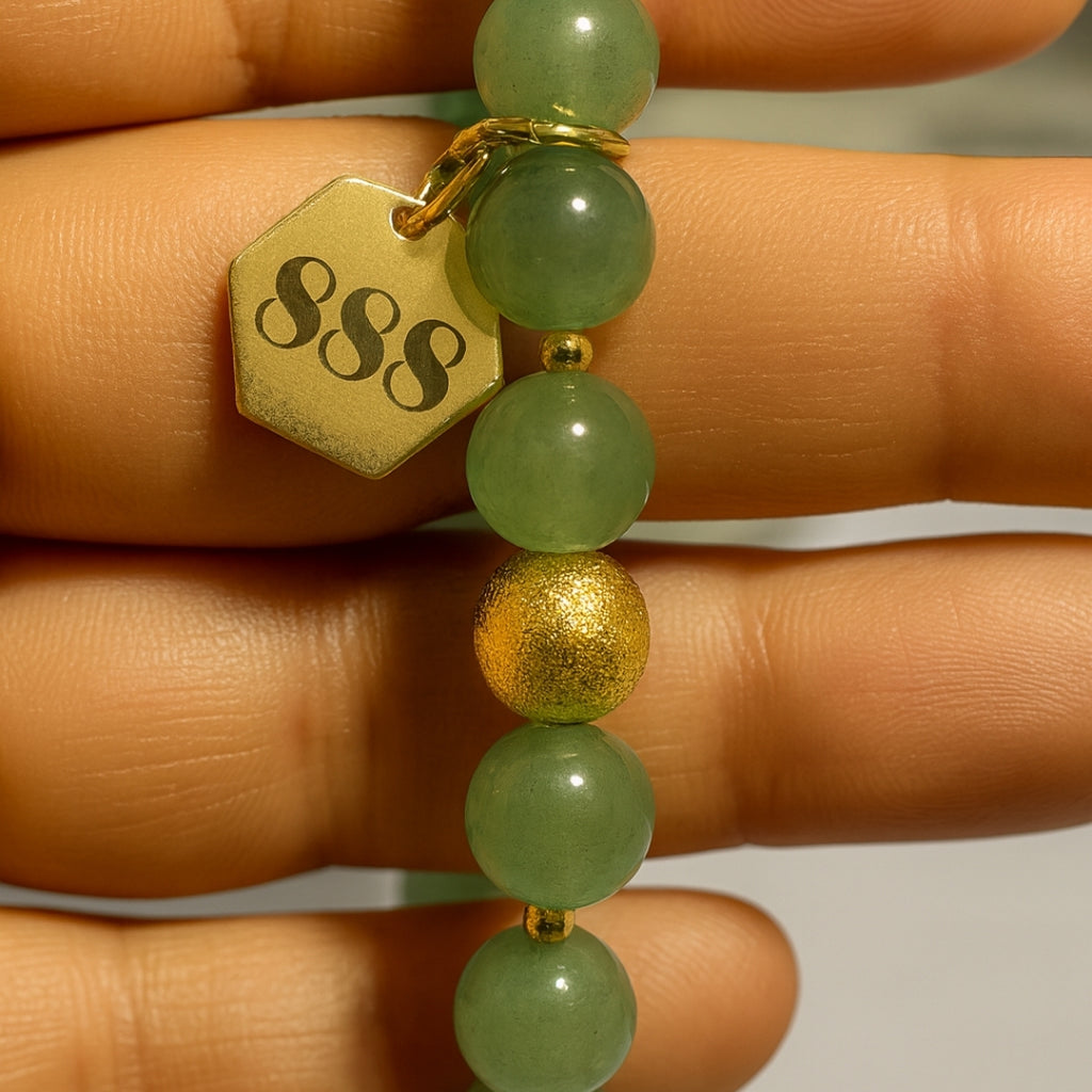 888 Abundance Code Bracelet – Green Aventurine 18K Gold-Plated