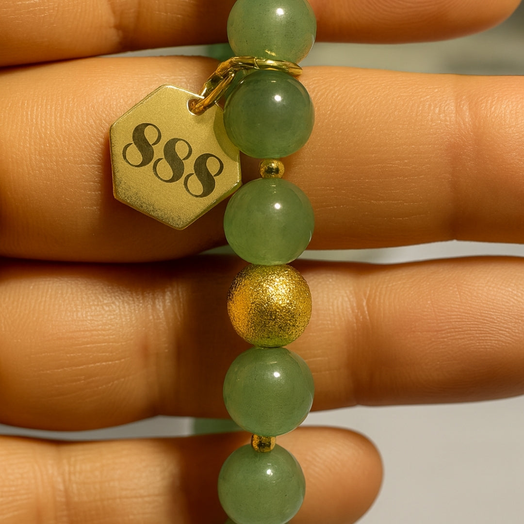 888 Abundance Code Bracelet – Green Aventurine 18K Gold-Plated