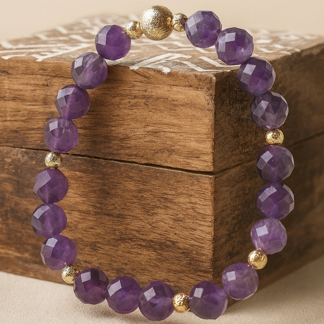 Amethyst Bracelet 8 mm Faceted – Amethyra Veil of Dreams – Arcana Aurora Collection