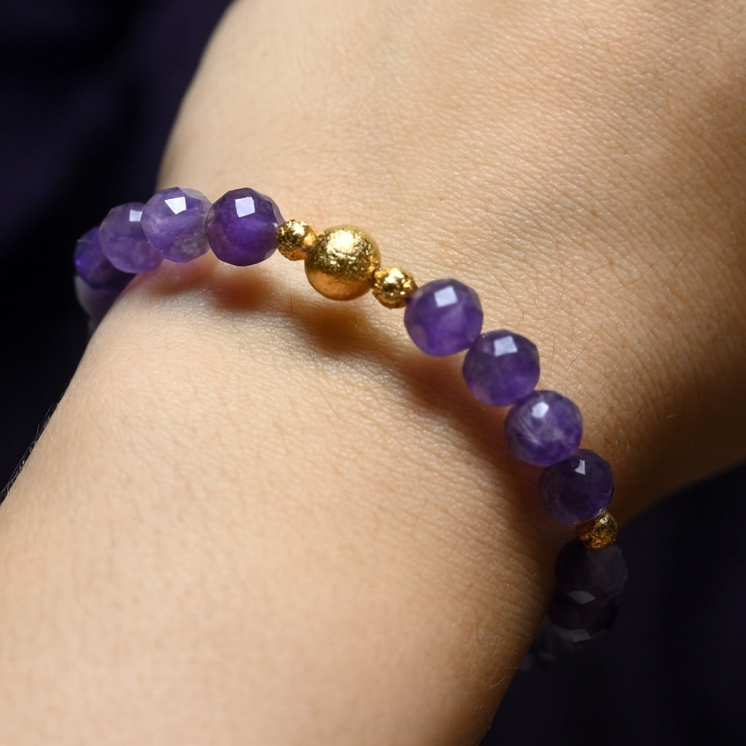 Amethyst Bracelet 8 mm Faceted – Amethyra Veil of Dreams – Arcana Aurora Collection