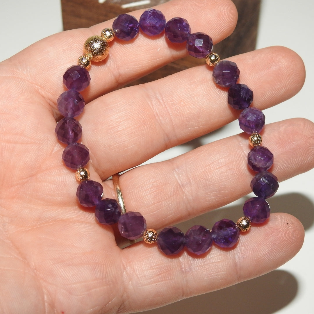 Amethyst Bracelet 8 mm Faceted – Amethyra Veil of Dreams – Arcana Aurora Collection