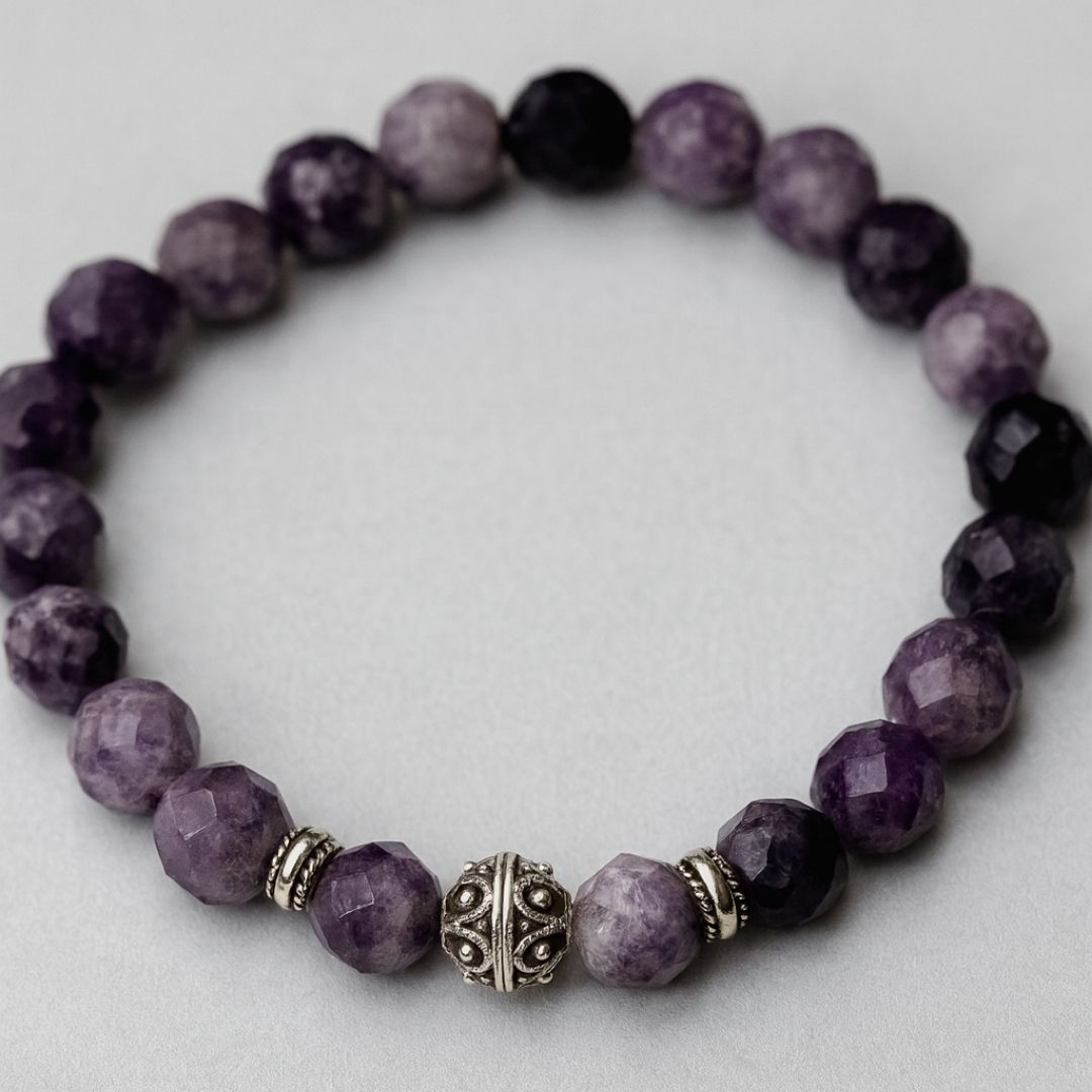 Lepidolite Bracelet 925 Sterling Silver For Overthinker