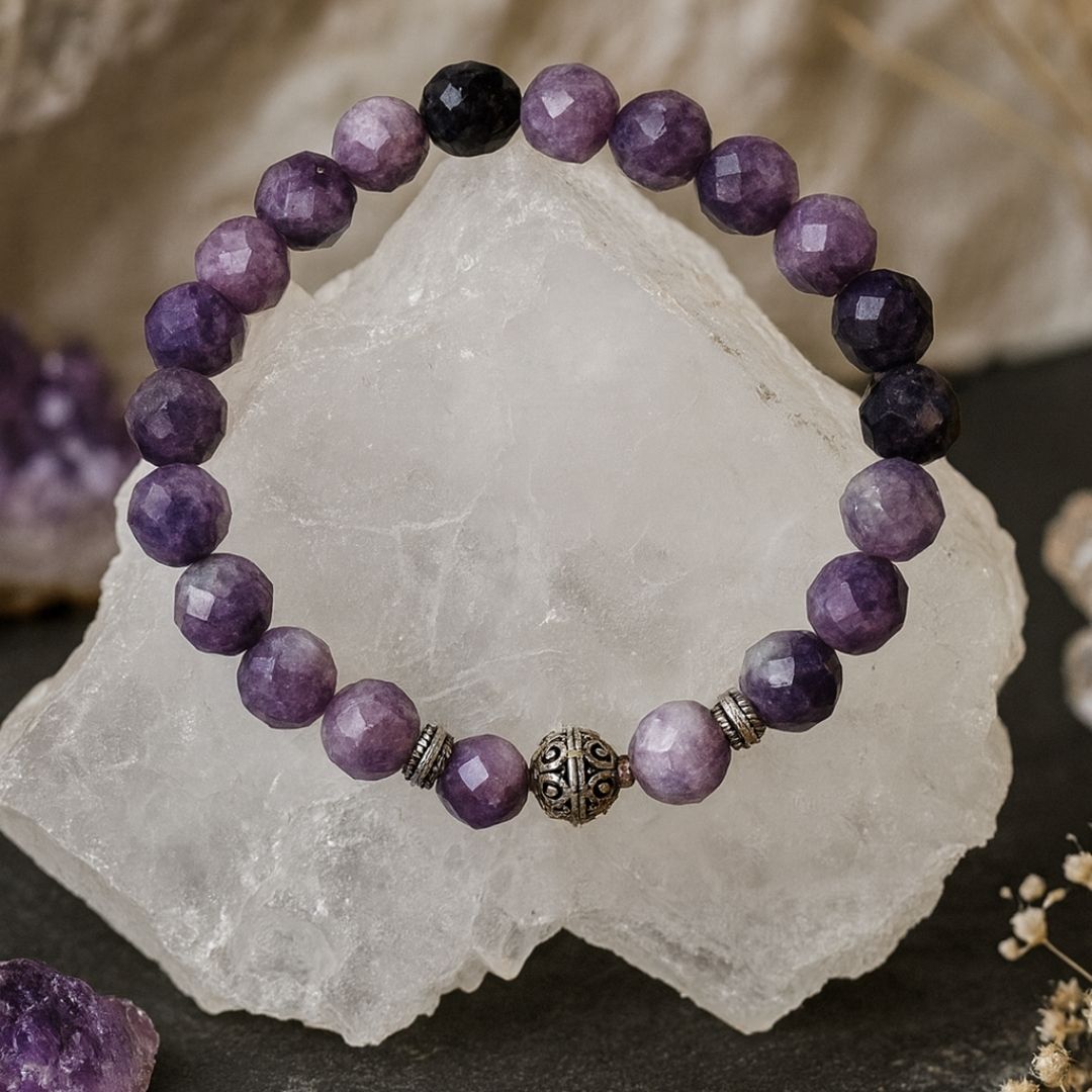 Lepidolite Bracelet 925 Sterling Silver For Overthinker