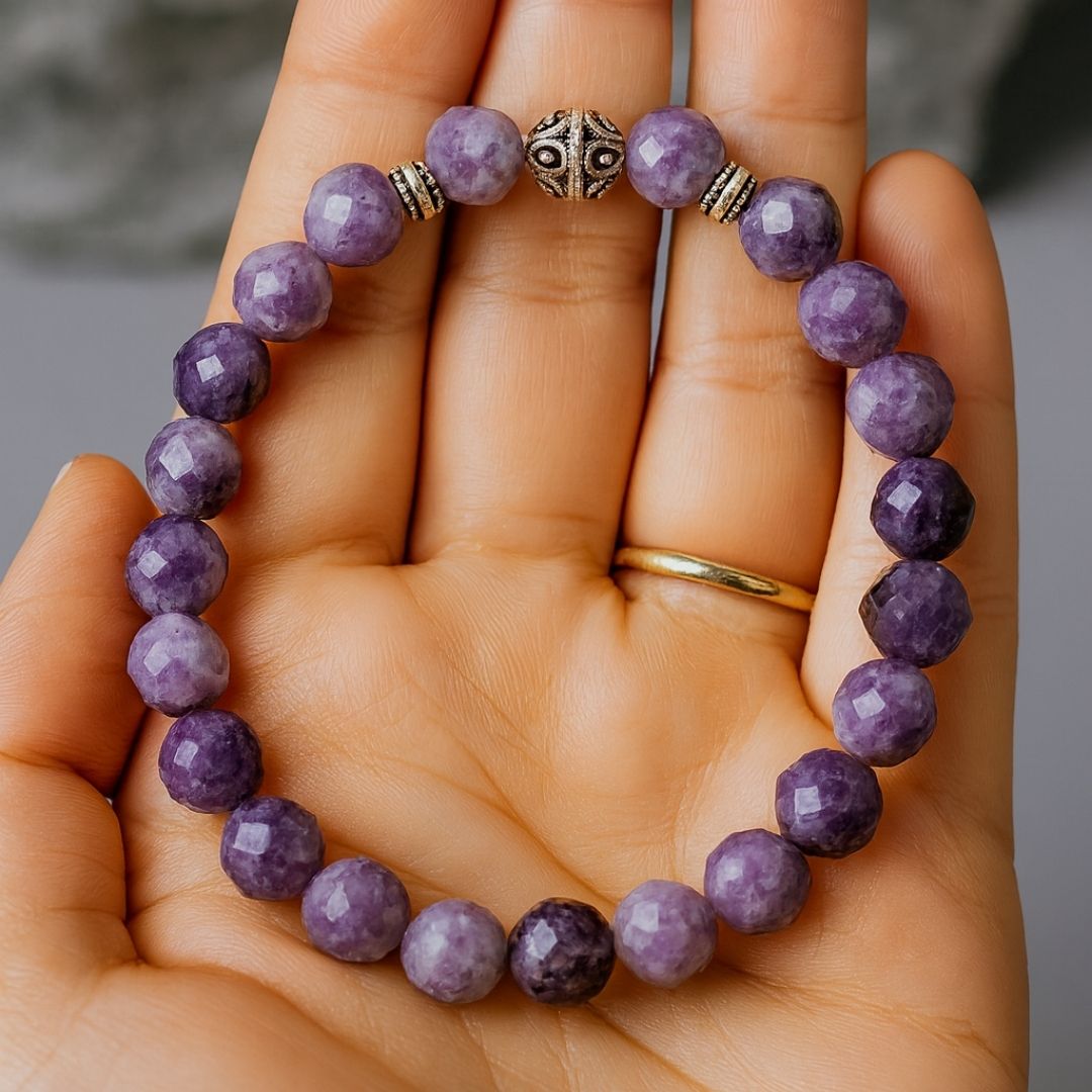Lepidolite Bracelet 925 Sterling Silver For Overthinker