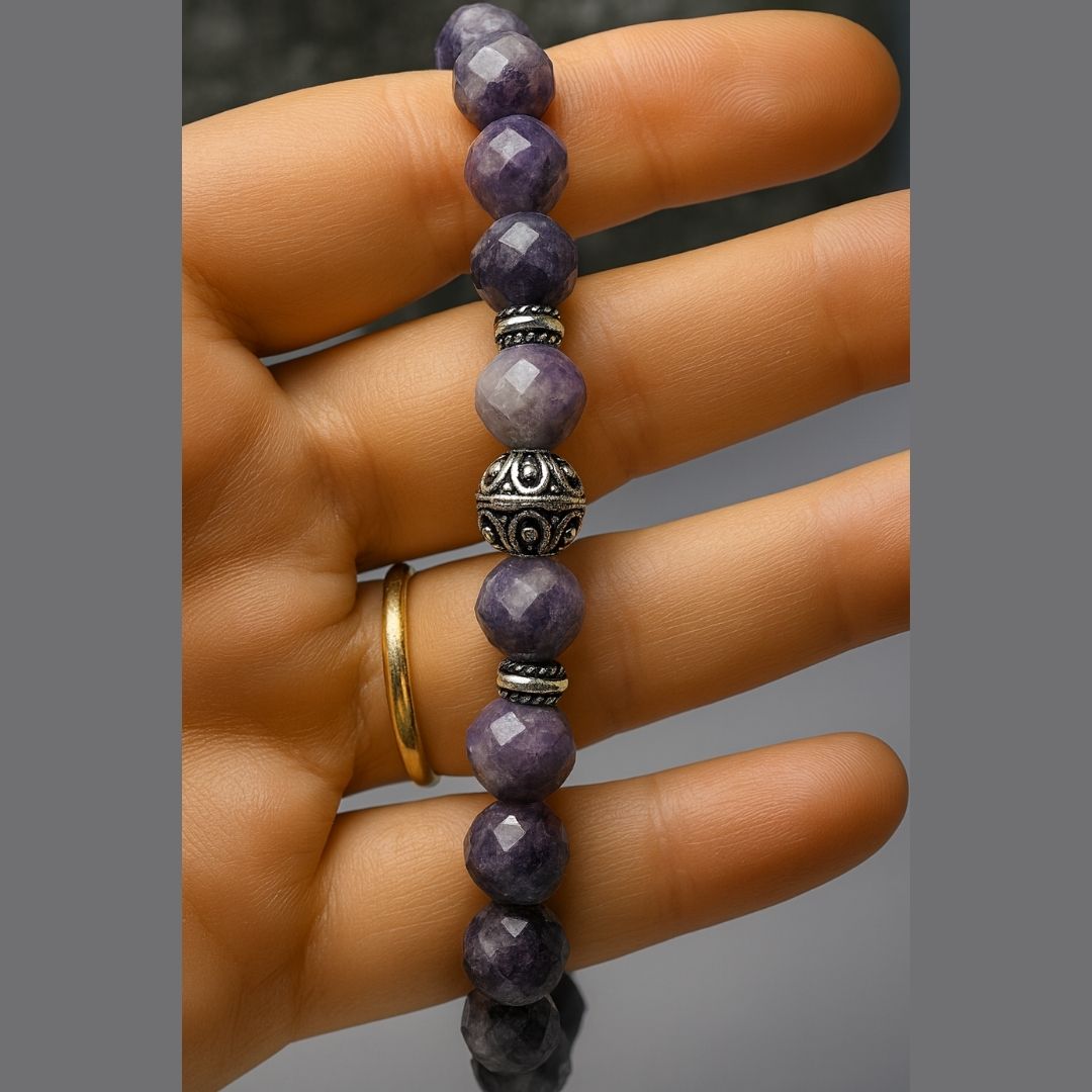 Lepidolite Bracelet 925 Sterling Silver For Overthinker