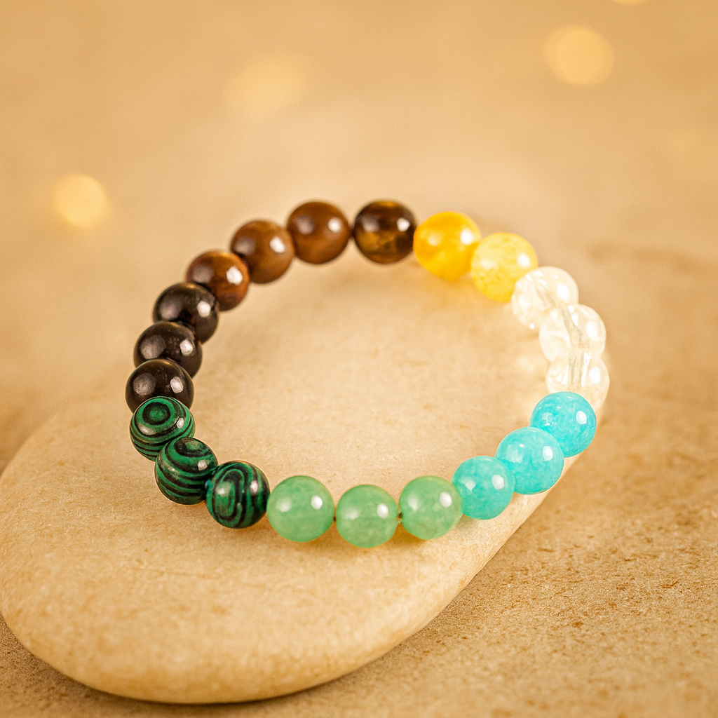 Harmony of Citrine, Dongling Stone, and Malachite Natural Gemstone Bracelet