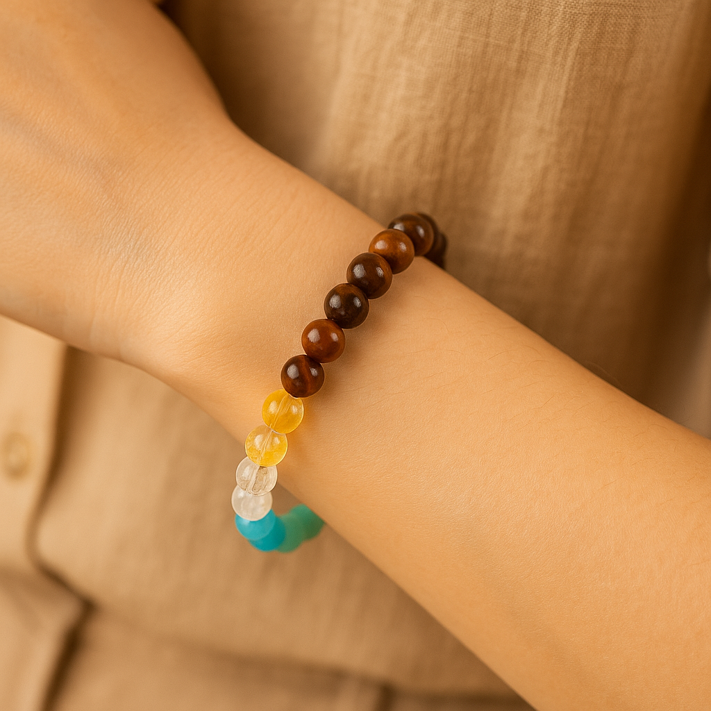Harmony of Citrine, Dongling Stone, and Malachite Natural Gemstone Bracelet