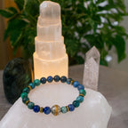 Azurite Hematite Bracelet | 8 mm Gemstone Beads | Energy-Coded Dragon Talisman | Transformation • Vision • Protection