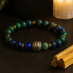 Azurite Hematite Bracelet | 8 mm Gemstone Beads | Energy-Coded Dragon Talisman | Transformation • Vision • Protection
