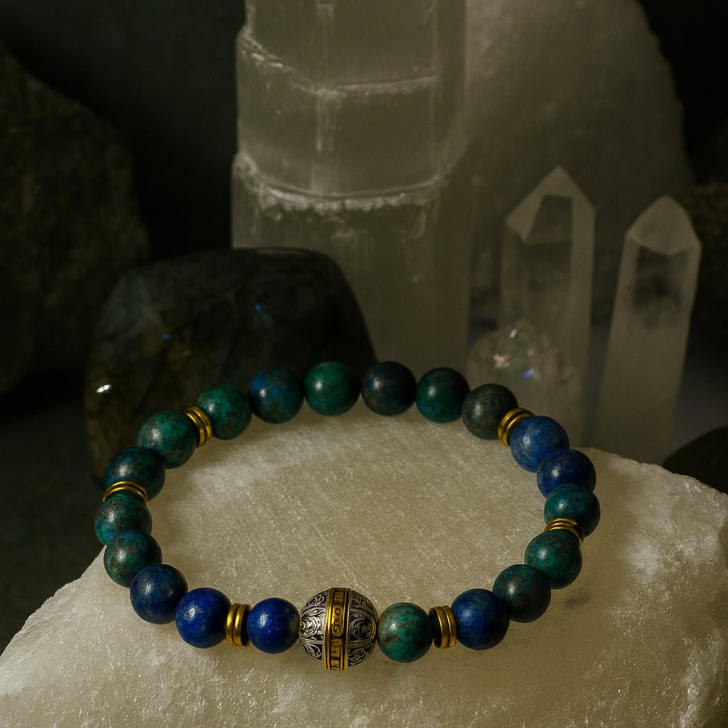 Natural Azurite Crystal Bracelet 8 mm|Erlik Khan’s Dragon Kutsal Quetzal