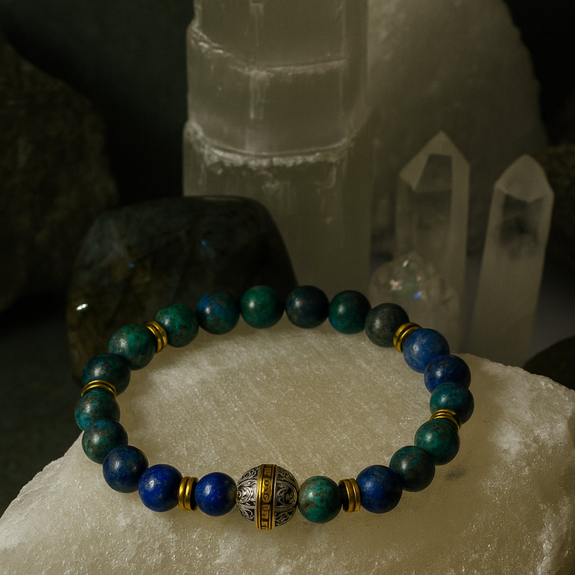 Natural Azurite Crystal Bracelet 8 mm|Erlik Khan’s Dragon Kutsal Quetzal