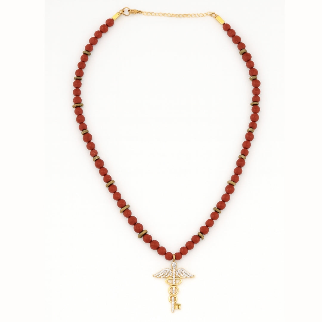 Red Jasper Hermes Talisman Necklace | Gold-Plated Pendant |  Root Chakra Mars Energy Gift