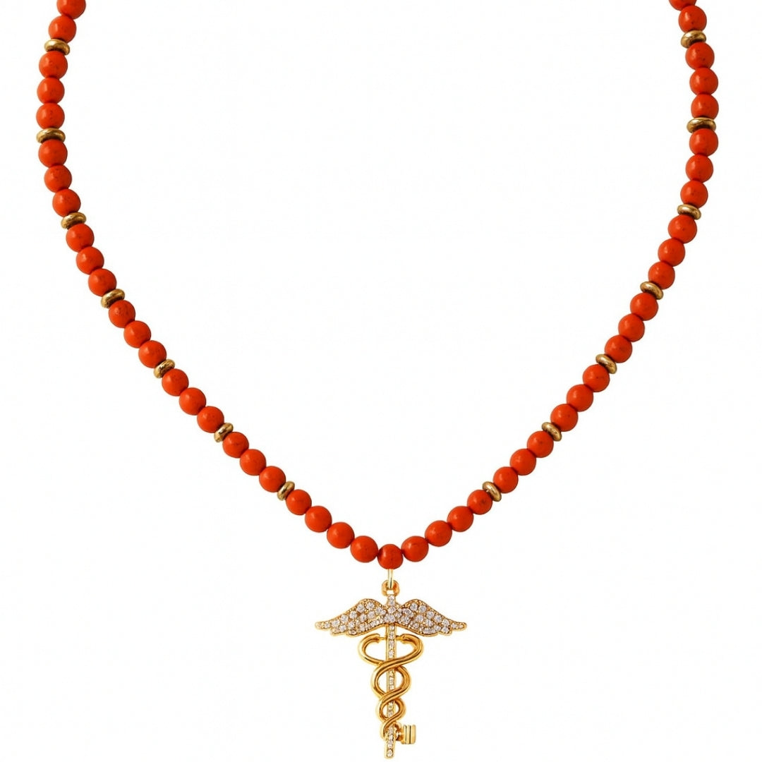 Red Jasper Hermes Talisman Necklace | Gold-Plated Pendant |  Root Chakra Mars Energy Gift