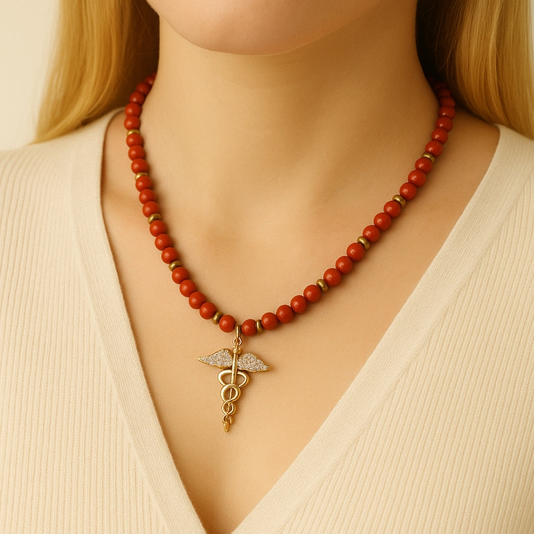 Red Jasper Hermes Talisman Necklace | Gold-Plated Pendant |  Root Chakra Mars Energy Gift