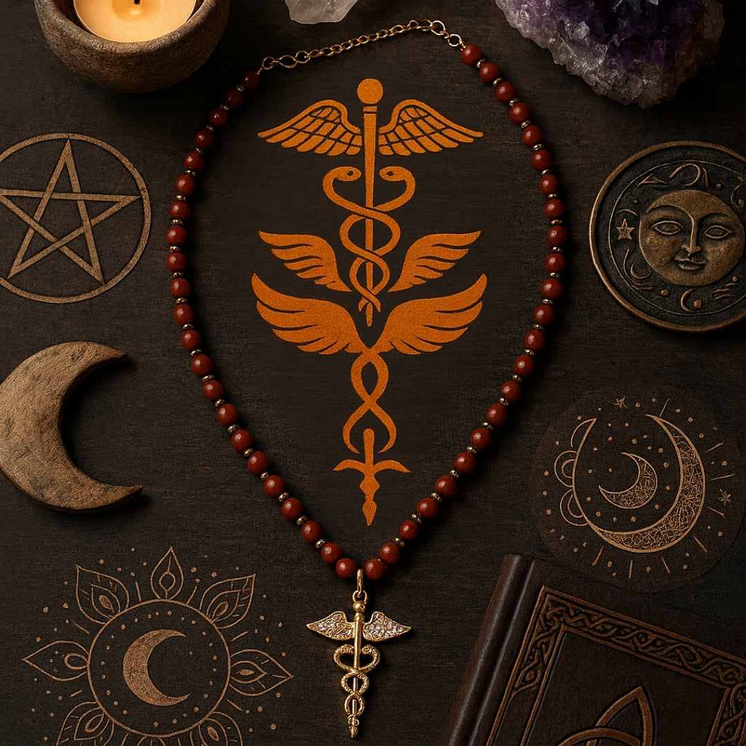 Red Jasper Hermes Talisman Necklace | Gold-Plated Pendant |  Root Chakra Mars Energy Gift