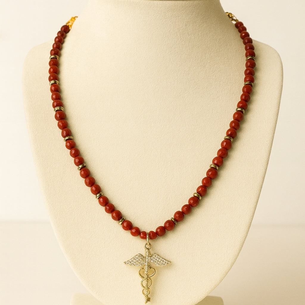 Red Jasper Hermes Talisman Necklace | Gold-Plated Pendant |  Root Chakra Mars Energy Gift