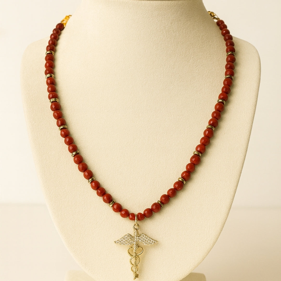 Red Jasper Hermes Talisman Necklace | Gold-Plated Pendant |  Root Chakra Mars Energy Gift