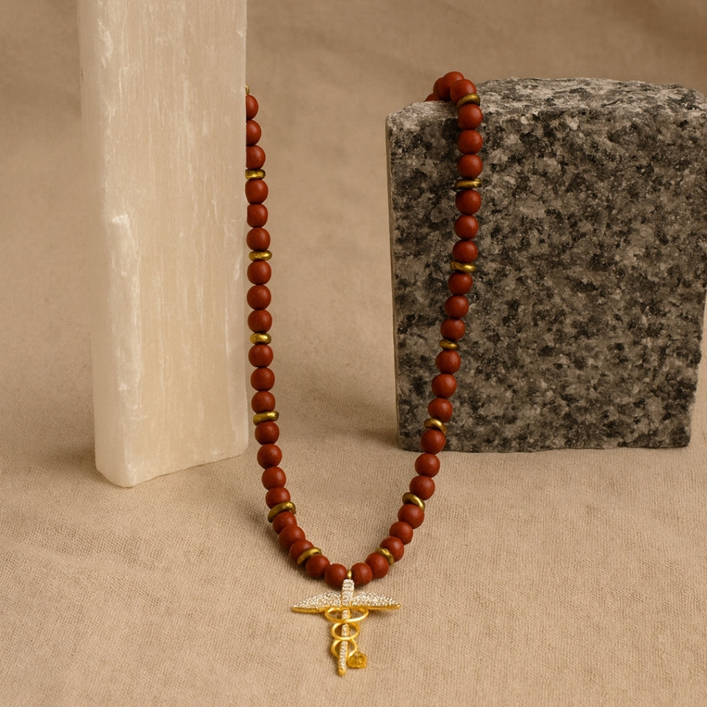 Red Jasper Hermes Talisman Necklace | Gold-Plated Pendant |  Root Chakra Mars Energy Gift