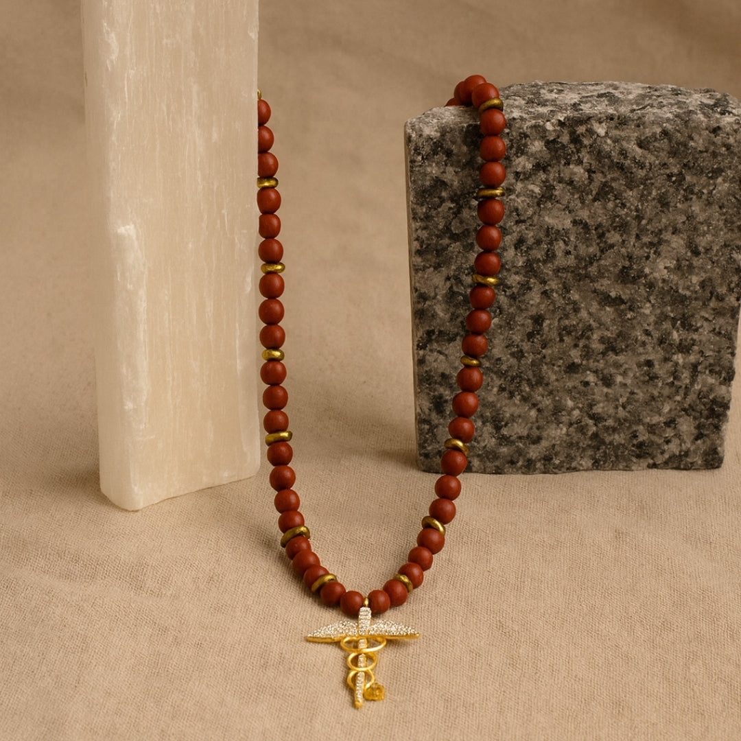 Red Jasper Hermes Talisman Necklace | Gold-Plated Pendant |  Root Chakra Mars Energy Gift