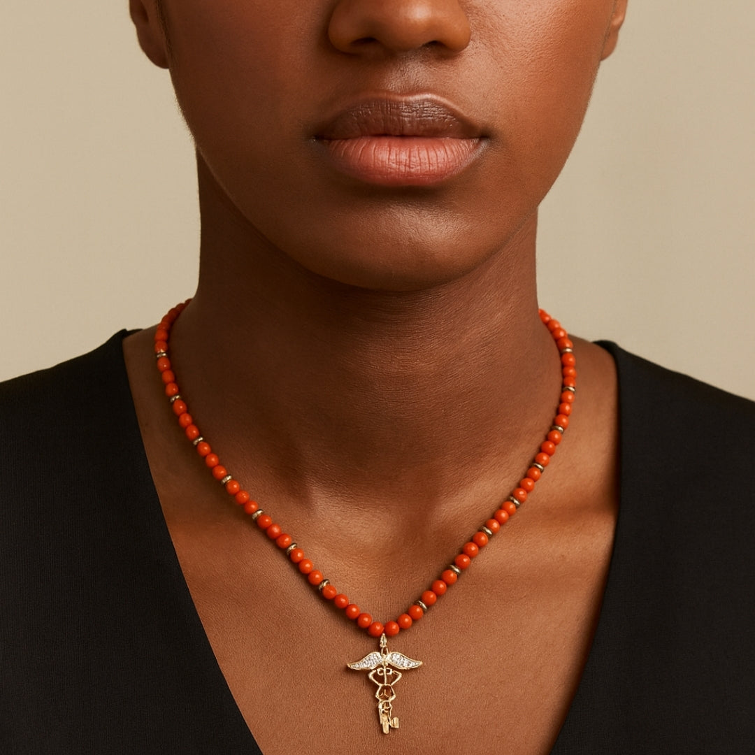 Red Jasper Hermes Talisman Necklace | Gold-Plated Pendant |  Root Chakra Mars Energy Gift
