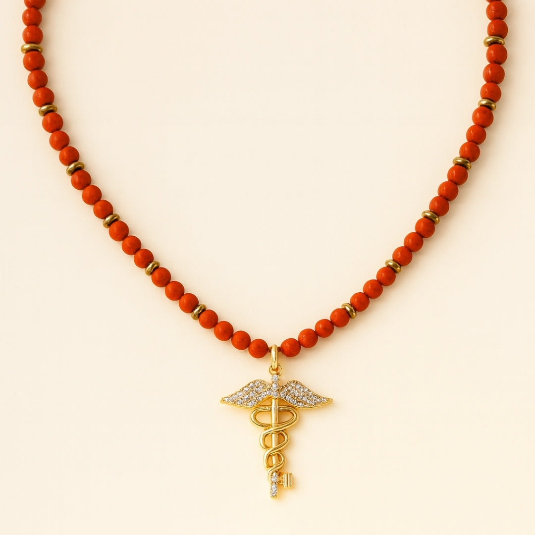 Red Jasper Hermes Talisman Necklace | Gold-Plated Pendant |  Root Chakra Mars Energy Gift