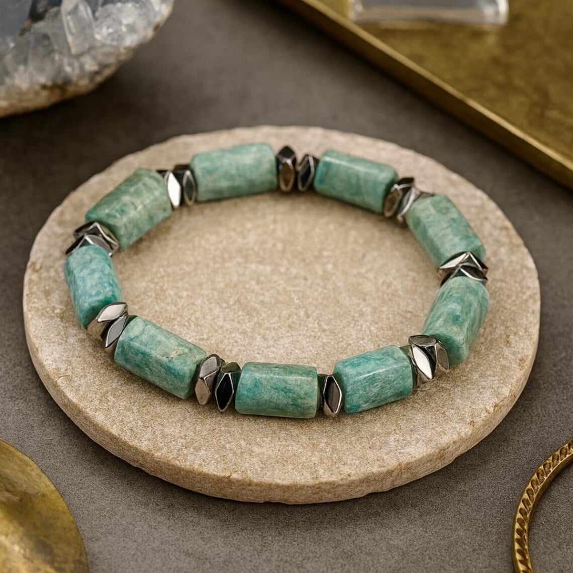 Hecate’s Calm Voice – Amazonite Hematite Bracelet