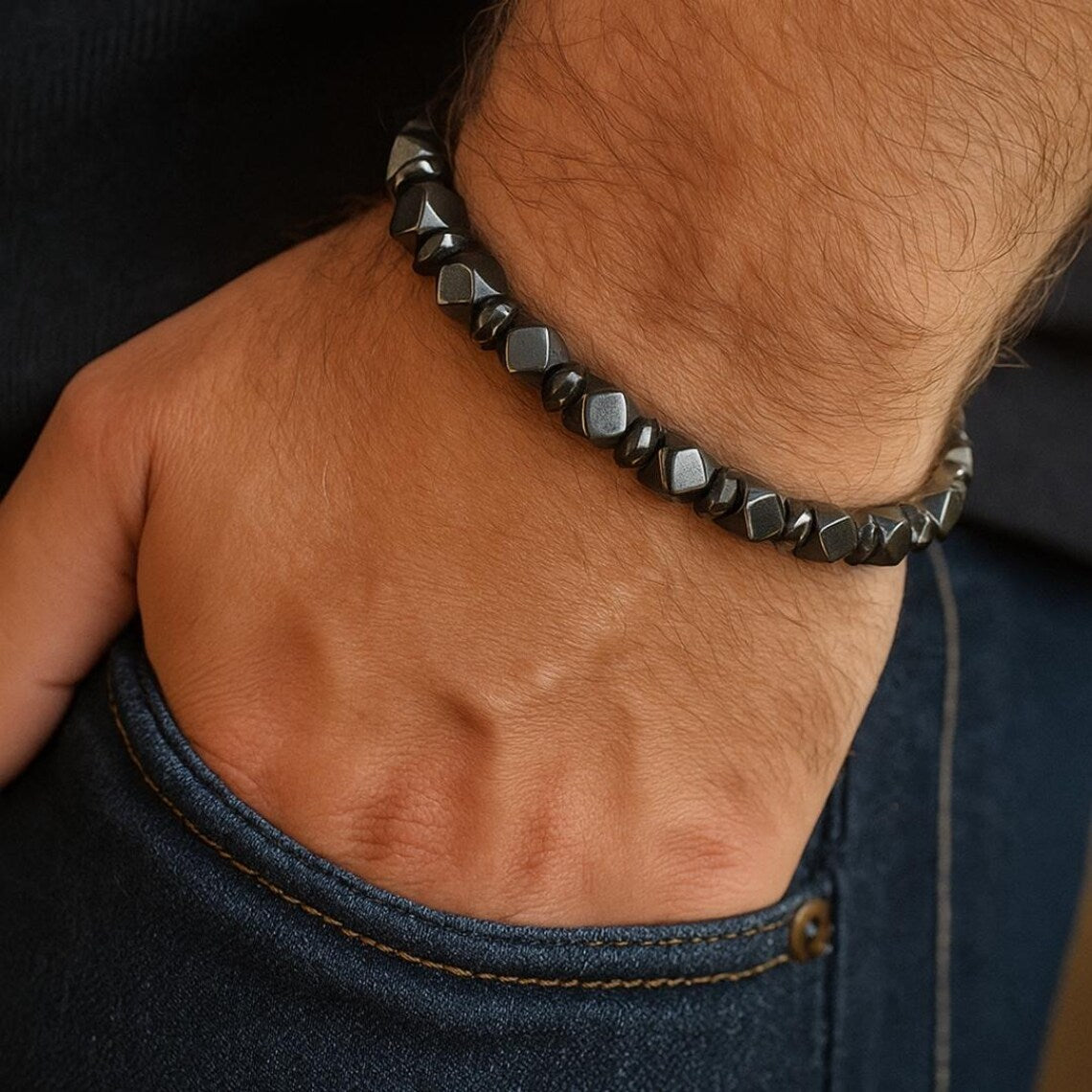 Hematite Magnetic Cube Bracelet Men’s Grounding & Vital Energy Bracelet