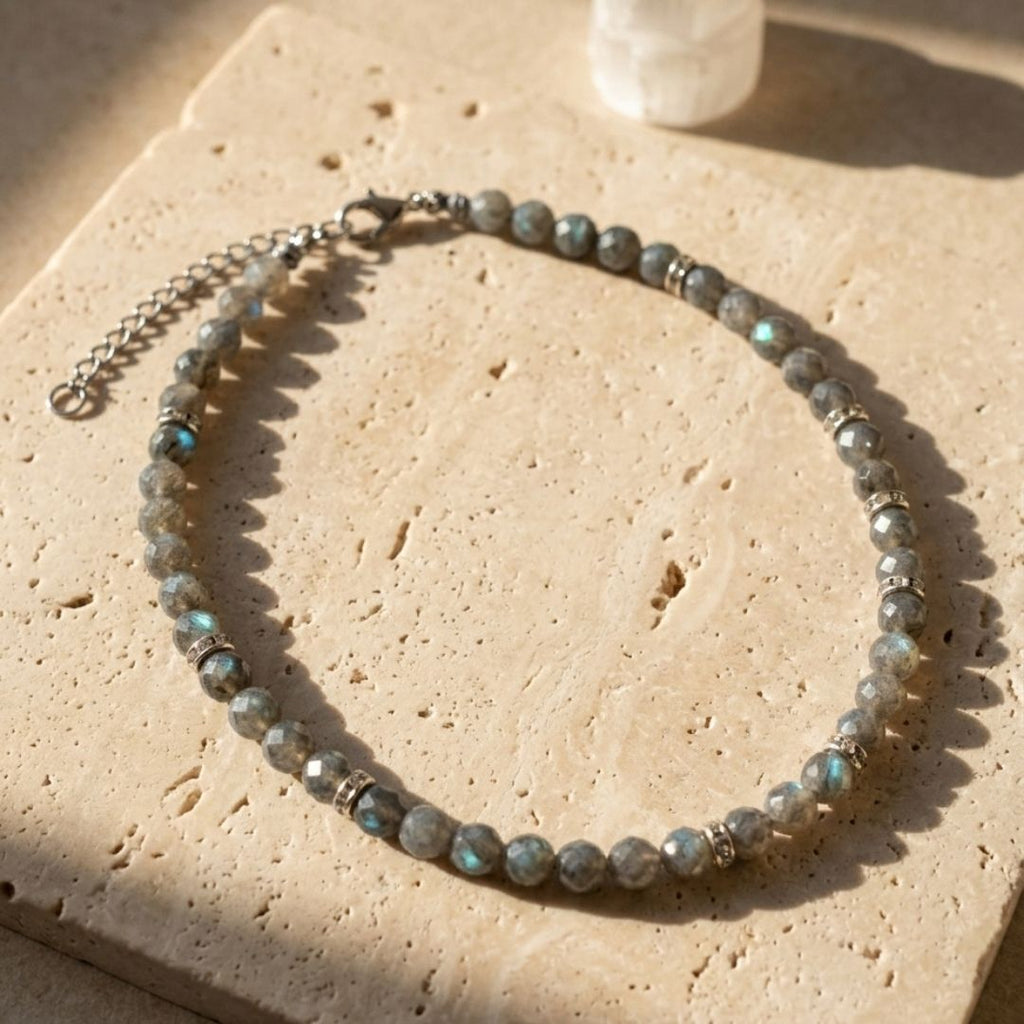 Natural Labradorite Necklace | 6mm Faceted Labradorite | Silver-Plated Accents