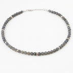 Natural Labradorite Necklace | 6mm Faceted Labradorite | Silver-Plated Accents