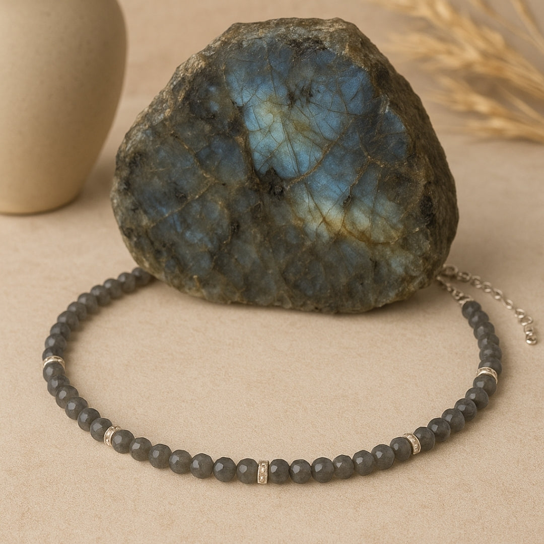 Faceted Labradorite Necklace with Silver-Plated Beads | Astral Travel Protection, Soulmate Attraction, Moon Magic Jewelry
