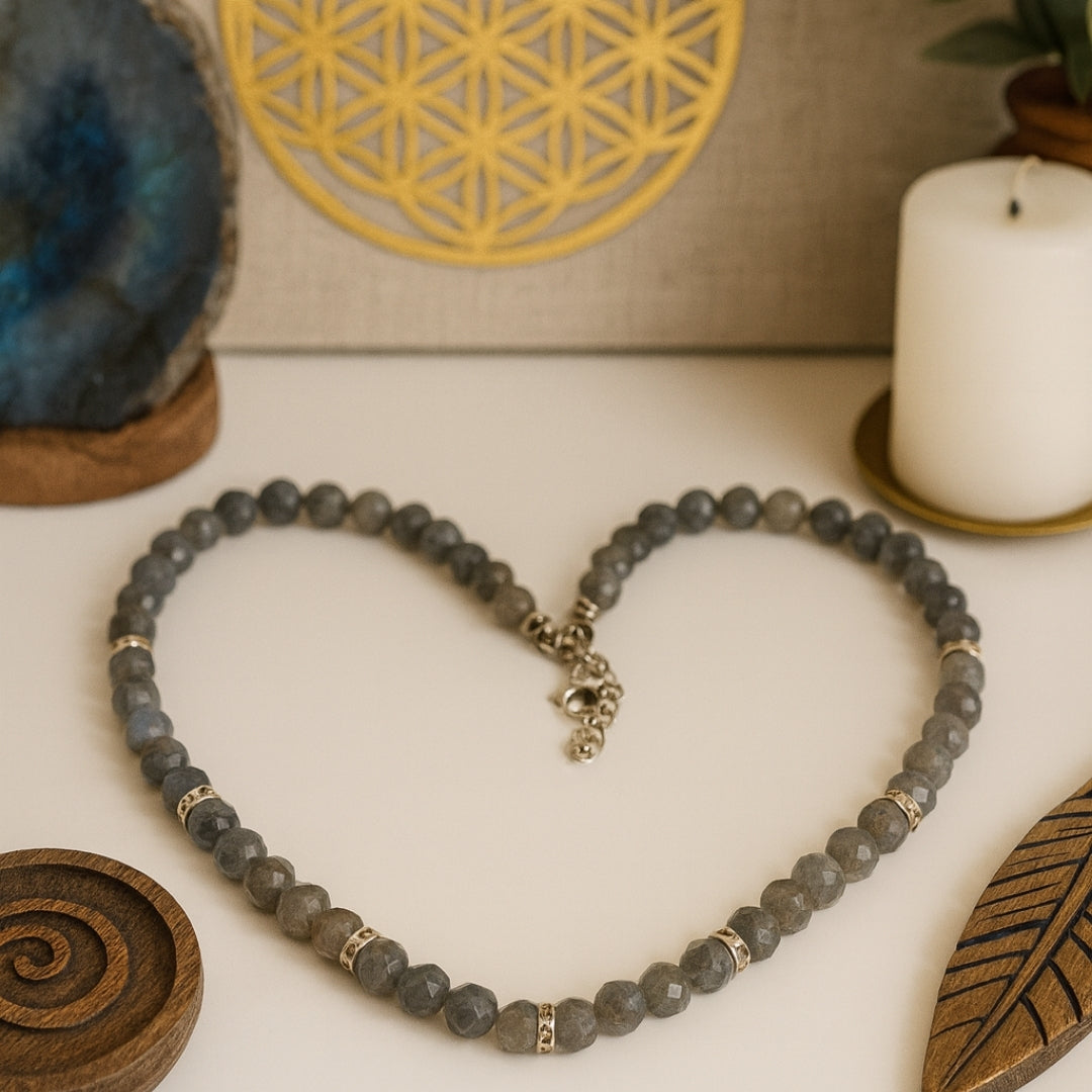 Faceted Labradorite Necklace with Silver-Plated Beads | Astral Travel Protection, Soulmate Attraction, Moon Magic Jewelry