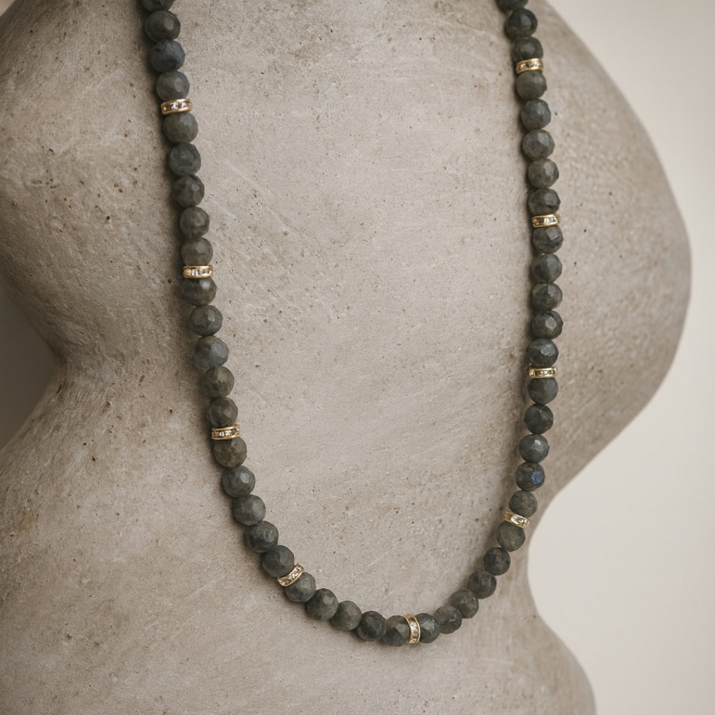 Faceted Labradorite Necklace with Silver-Plated Beads | Astral Travel Protection, Soulmate Attraction, Moon Magic Jewelry