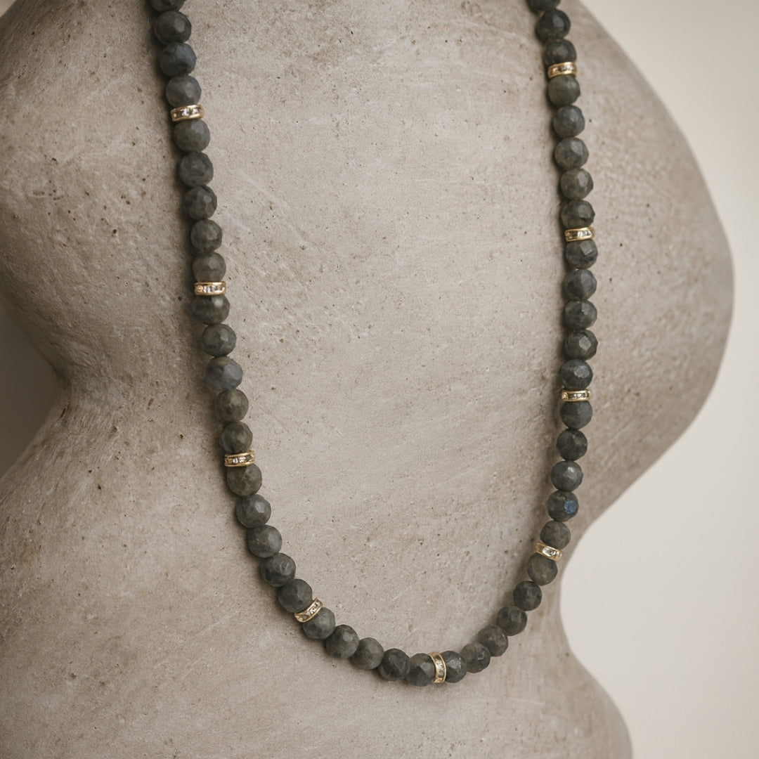 Faceted Labradorite Necklace with Silver-Plated Beads | Astral Travel Protection, Soulmate Attraction, Moon Magic Jewelry