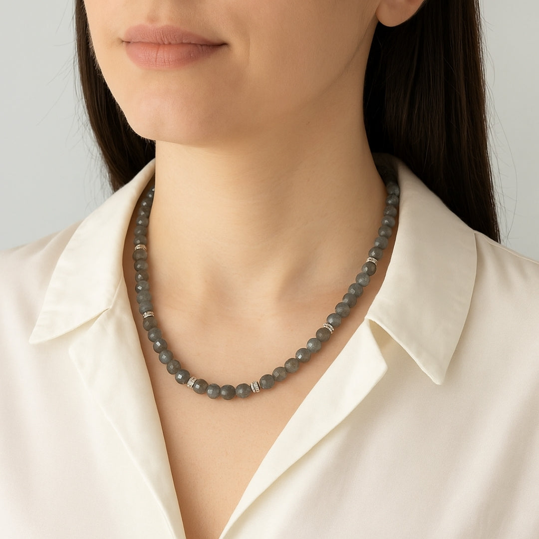 Faceted Labradorite Necklace with Silver-Plated Beads | Astral Travel Protection, Soulmate Attraction, Moon Magic Jewelry