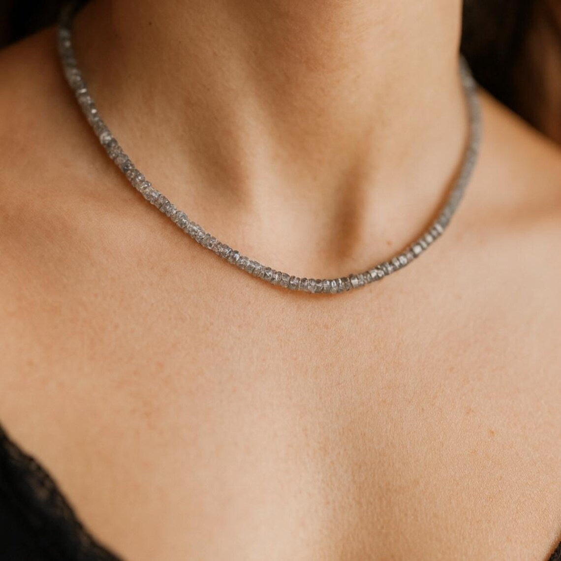 Labradorite Faceted Crystal Necklace 4×2 mm