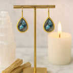 Labradorite Drop Earrings | Natural Labradorite 18K Gold Plated Dangle Earrings