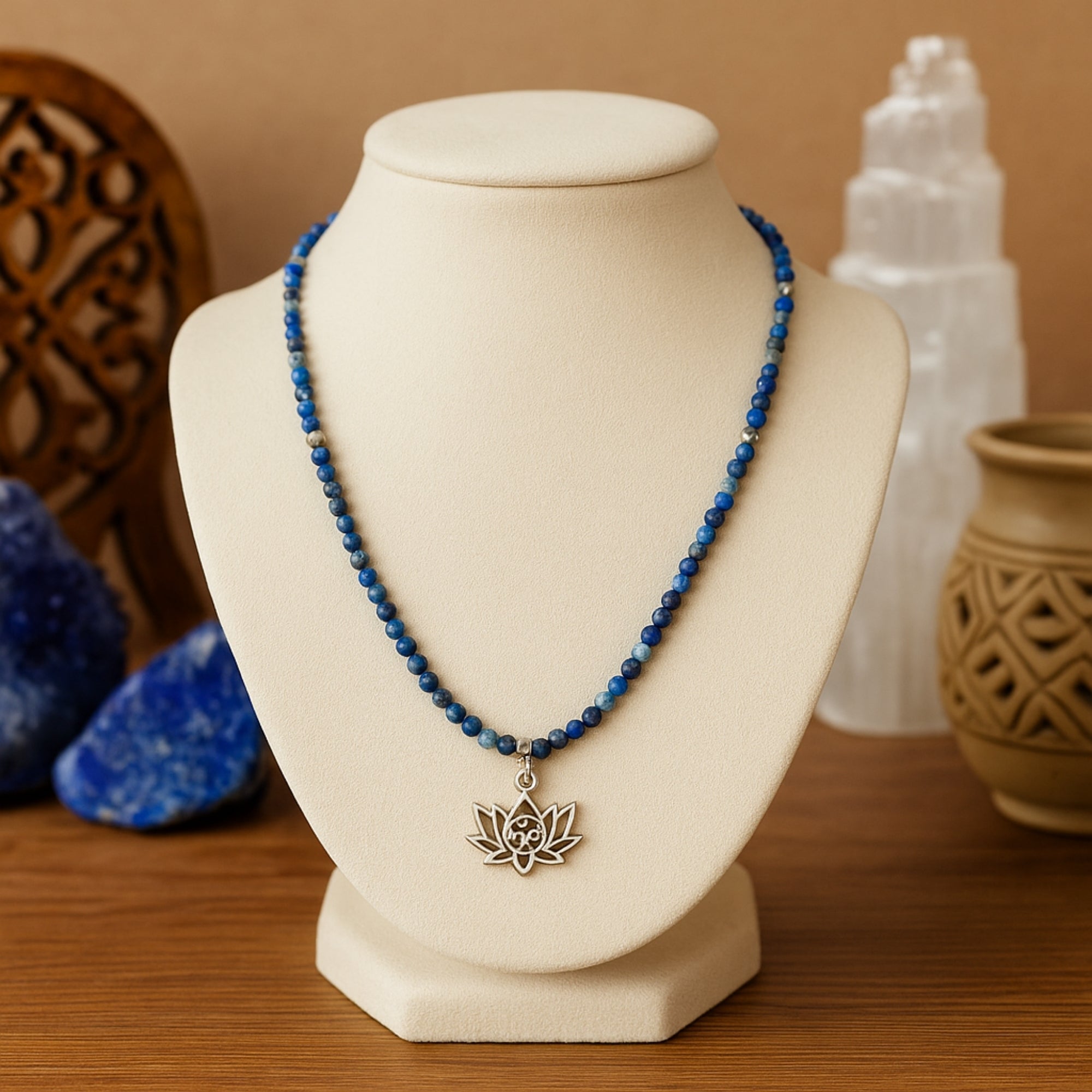 Lapis Lazuli Lotus Necklace | Spiritual Awakening Jewelry with Silver Lotus Pendant - Lotus Amulet for Enlightenment - Divine Connection