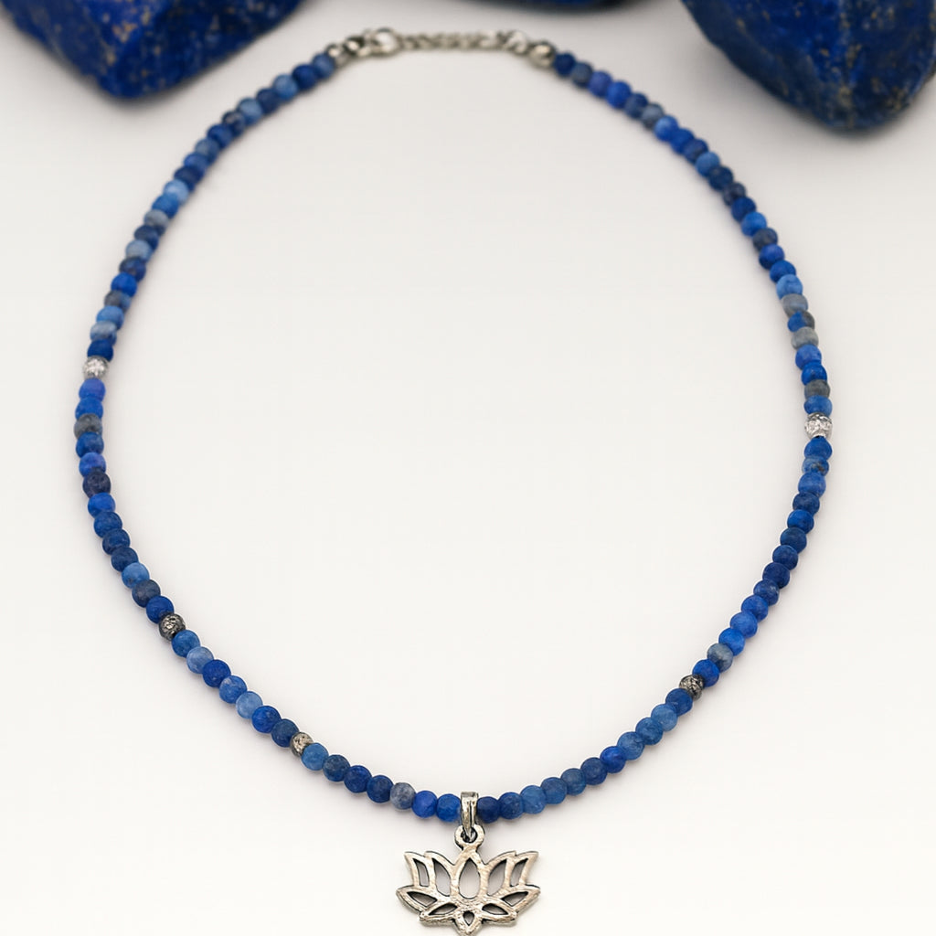 Lapis Lazuli Lotus Necklace | Spiritual Awakening Jewelry with Silver Lotus Pendant - Lotus Amulet for Enlightenment - Divine Connection