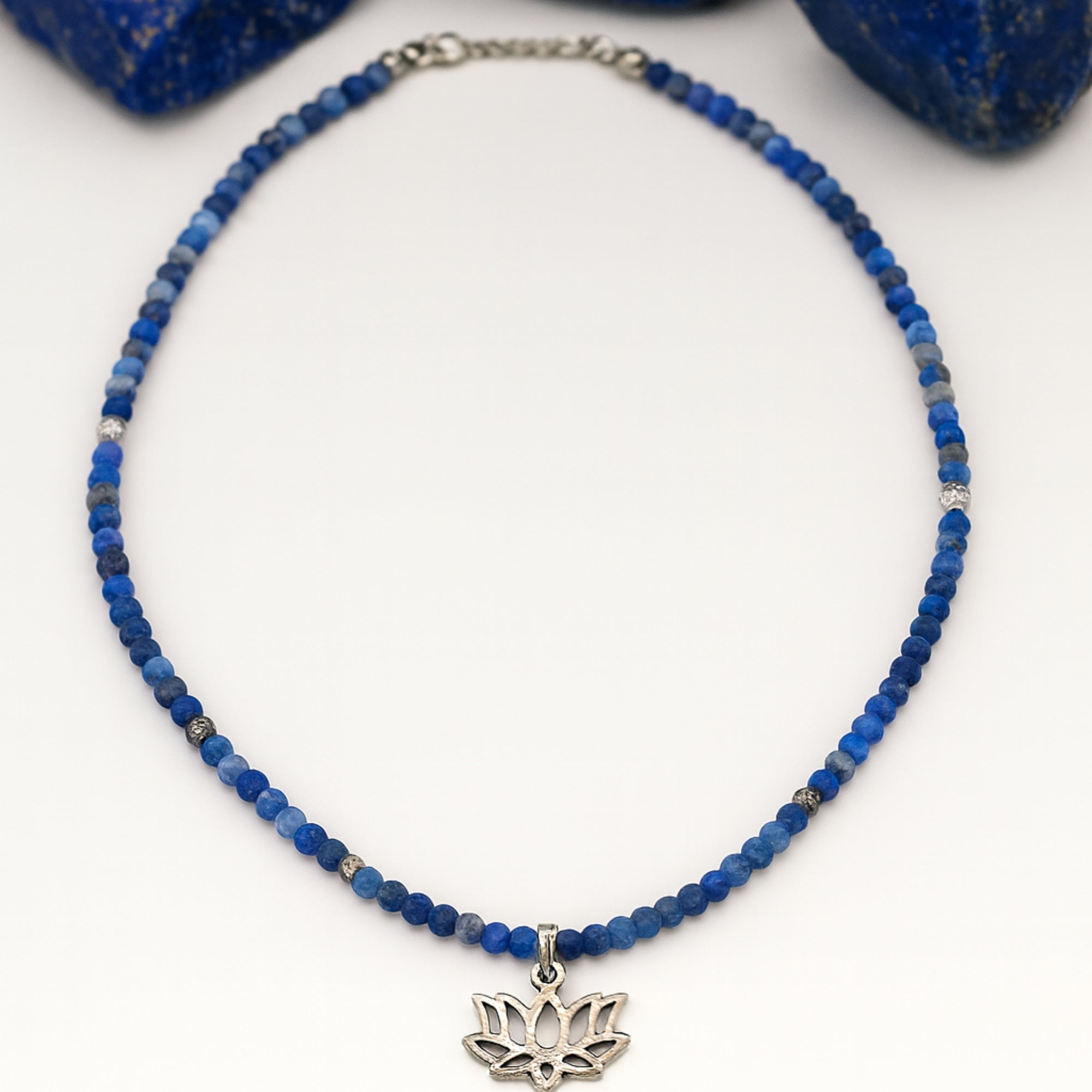 Lapis Lazuli Lotus Necklace | Spiritual Awakening Jewelry with Silver Lotus Pendant - Lotus Amulet for Enlightenment - Divine Connection
