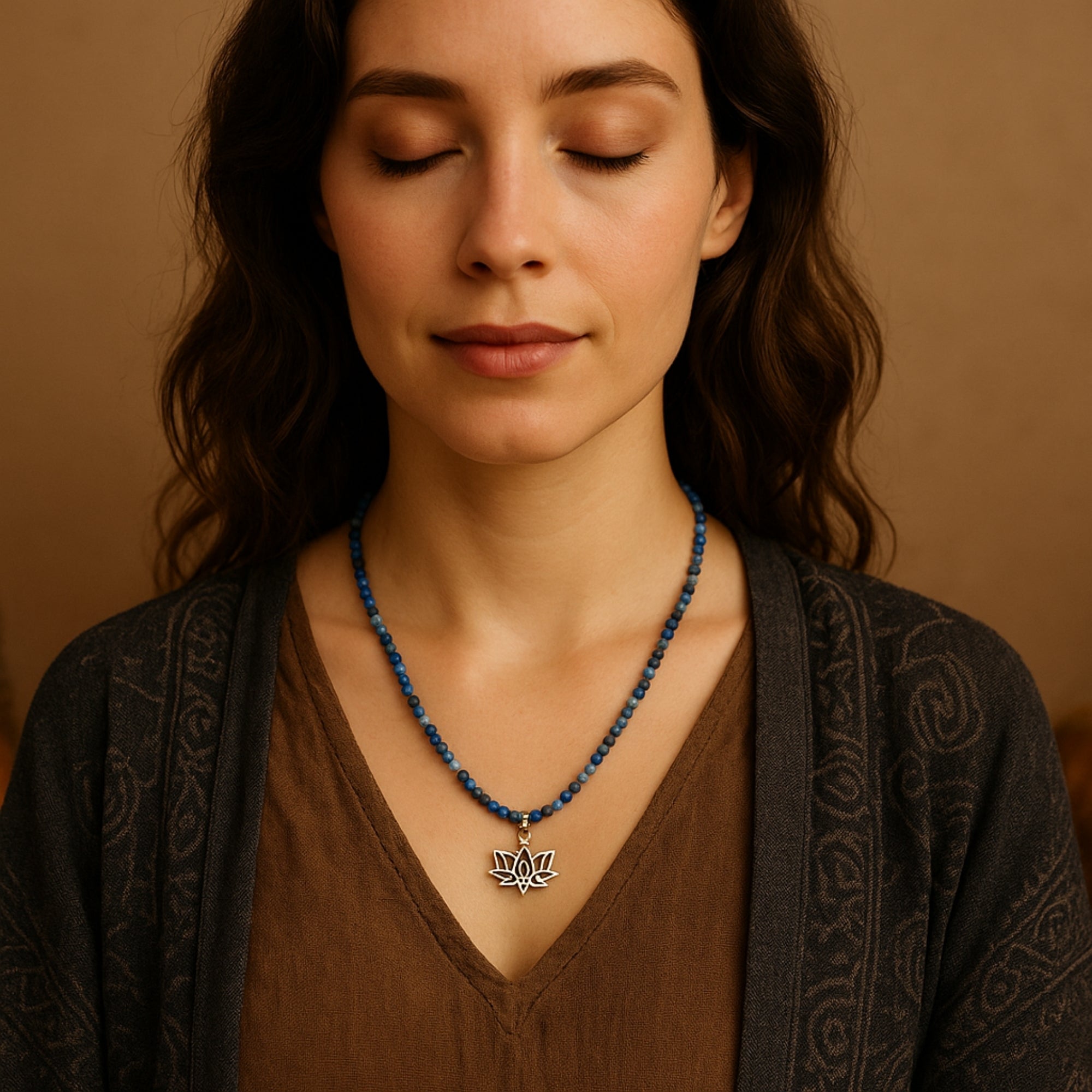 Lapis Lazuli Lotus Necklace | Spiritual Awakening Jewelry with Silver Lotus Pendant - Lotus Amulet for Enlightenment - Divine Connection